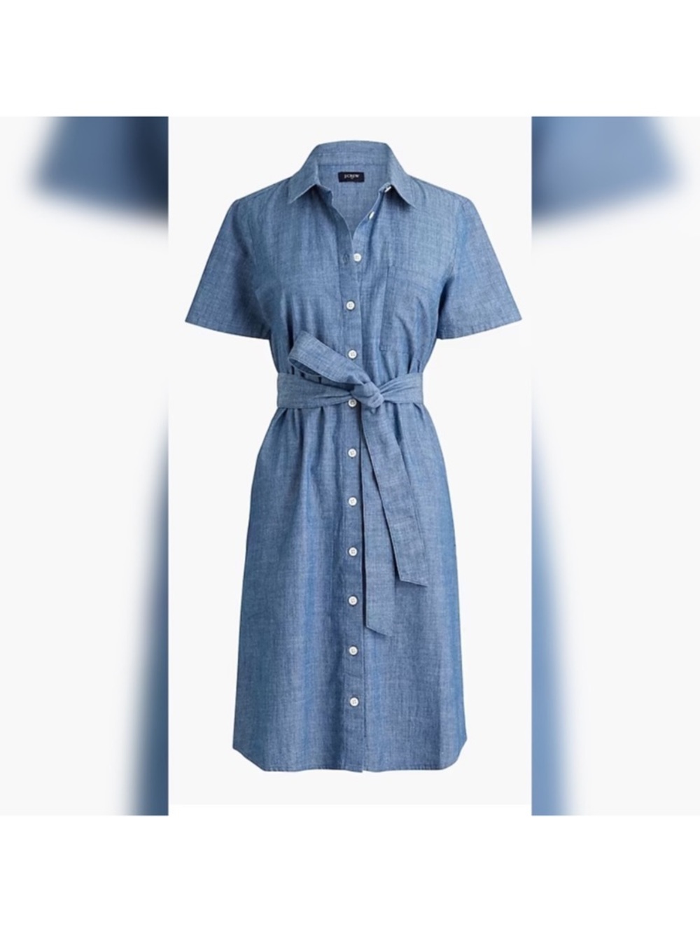 J. Crew Blue Chambray Midi Shirt Dress with Tie Belt